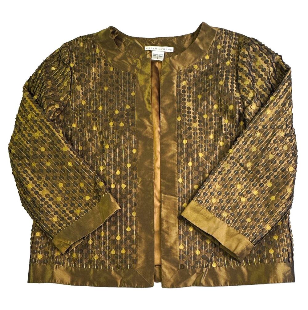 Peter Nygard Women’s Small Silk Sequin Jacket Bronze Gold Evening Cocktail